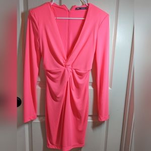STRETCHY KNOTTED DRESS, SIZE XS, NEON PINK, NWOT